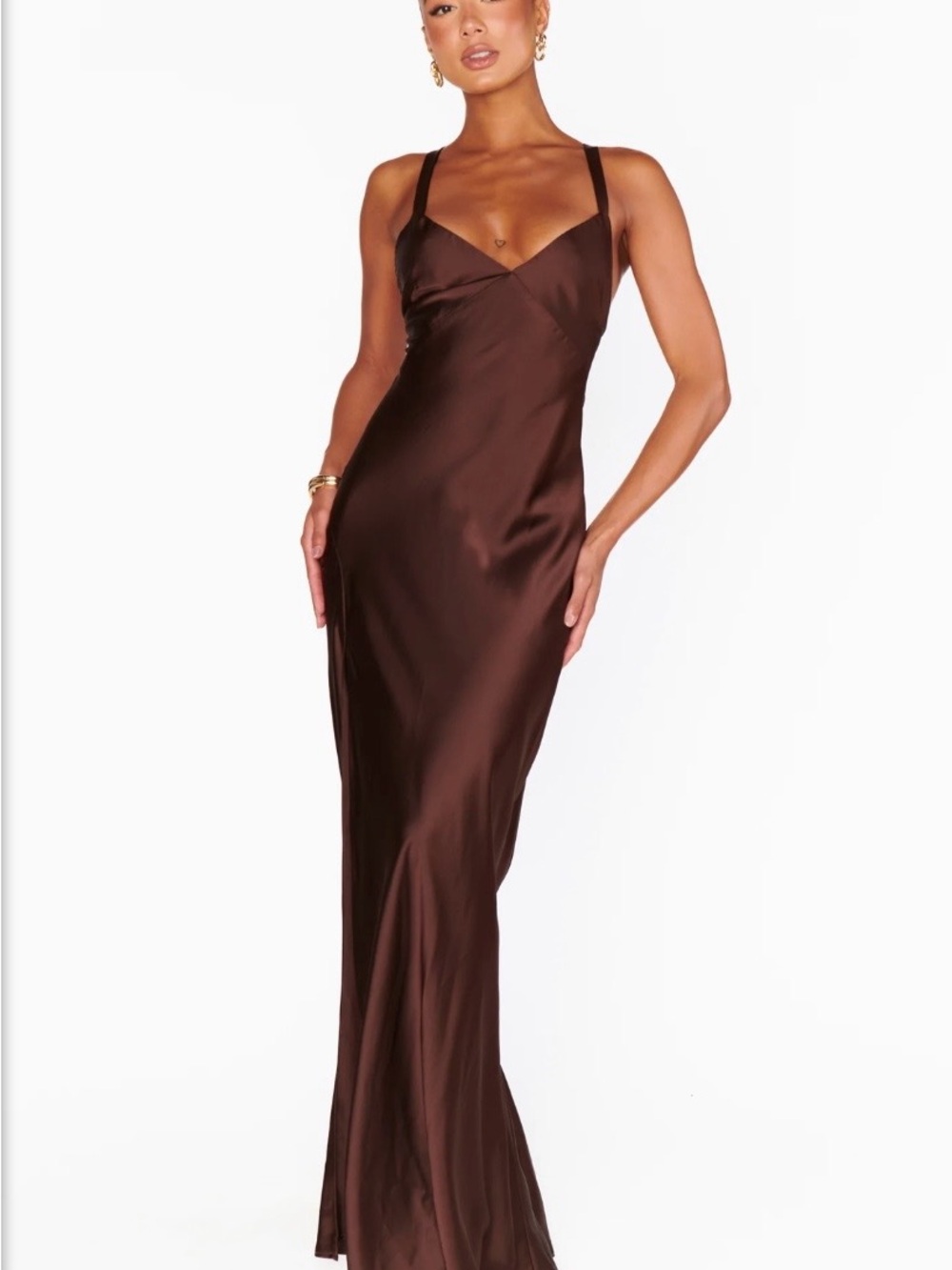 Show Me Your MuMu Chocolate Brown Satin Maxi Slip Dress